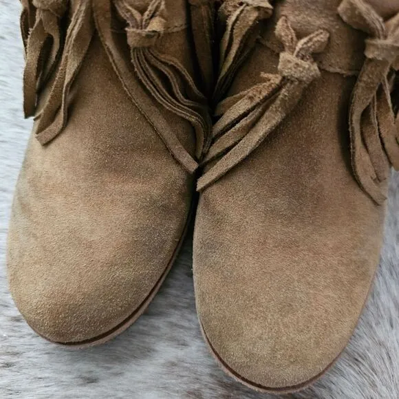 KORK-EASE Charly Women's Fringe Block Heel Western Suede Mules in Tan Size 9