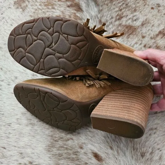 KORK-EASE Charly Women's Fringe Block Heel Western Suede Mules in Tan Size 9