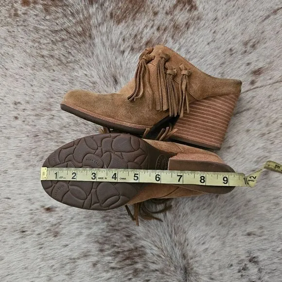 KORK-EASE Charly Women's Fringe Block Heel Western Suede Mules in Tan Size 9