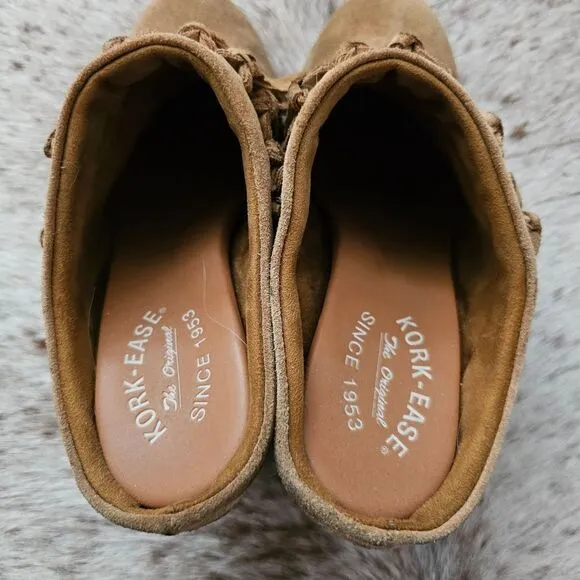 KORK-EASE Charly Women's Fringe Block Heel Western Suede Mules in Tan Size 9