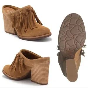 KORK-EASE Charly Women's Fringe Block Heel Western Suede Mules in Tan Size 9