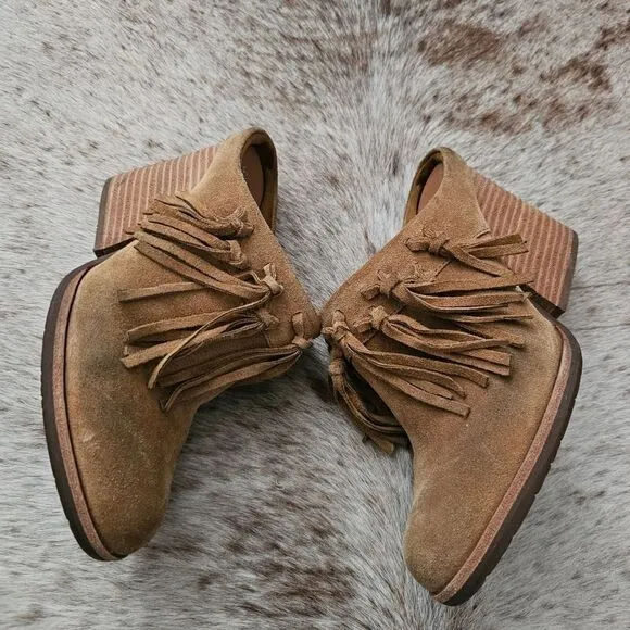 KORK-EASE Charly Women's Fringe Block Heel Western Suede Mules in Tan Size 9