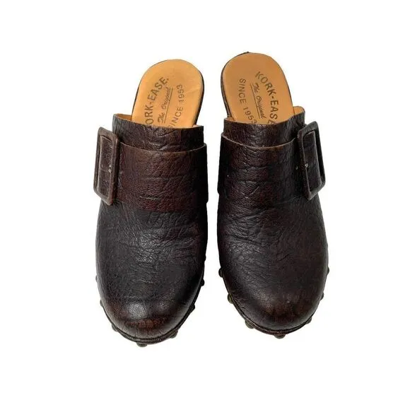 Kork Ease Madison studded textured buckle chunky Mules Heels Sz 6 leather
