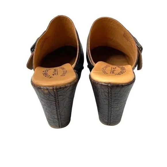 Kork Ease Madison studded textured buckle chunky Mules Heels Sz 6 leather