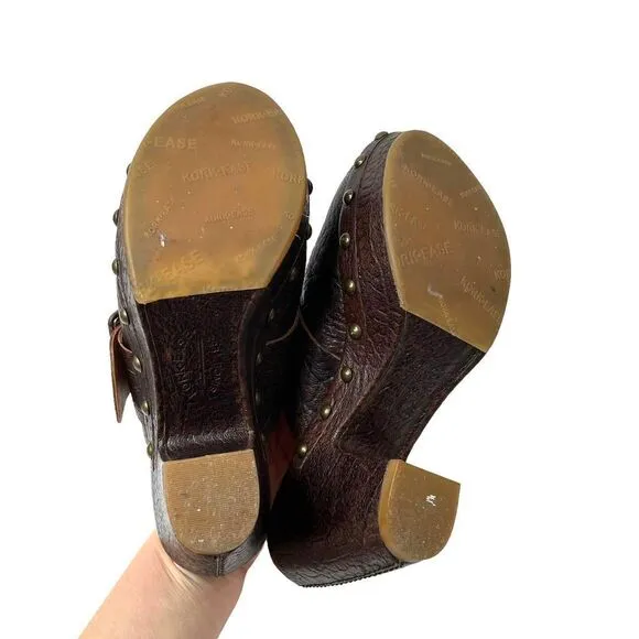 Kork Ease Madison studded textured buckle chunky Mules Heels Sz 6 leather