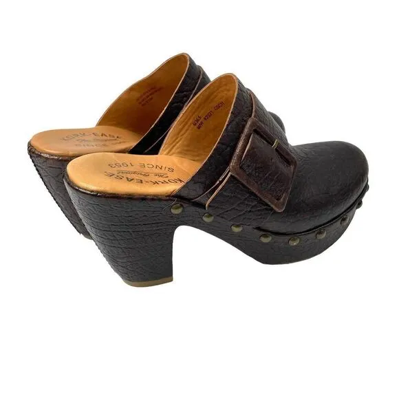 Kork Ease Madison studded textured buckle chunky Mules Heels Sz 6 leather