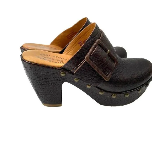 Kork Ease Madison studded textured buckle chunky Mules Heels Sz 6 leather