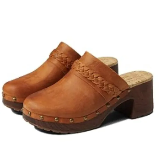 Kork Ease TILLY Clog Orange Brown Leather Slip On Studded Clogs Mules Sz 9 NEW