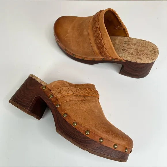 Kork Ease TILLY Clog Orange Brown Leather Slip On Studded Clogs Mules Sz 9 NEW