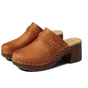 Kork Ease TILLY Clog Orange Brown Leather Slip On Studded Clogs Mules Sz 9 NEW