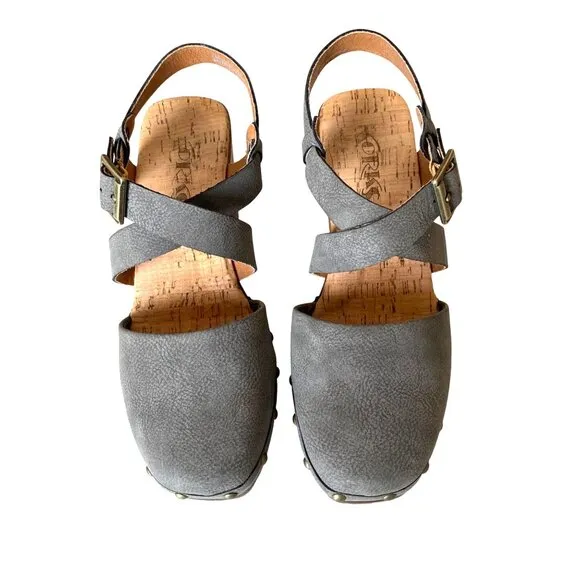 Korks Kork Ease Wendy Cross Strap Closed Toe Studded Clogs Sz 6M Boho Festival
