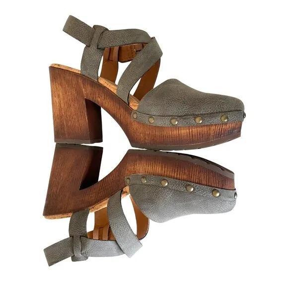 Korks Kork Ease Wendy Cross Strap Closed Toe Studded Clogs Sz 6M Boho Festival