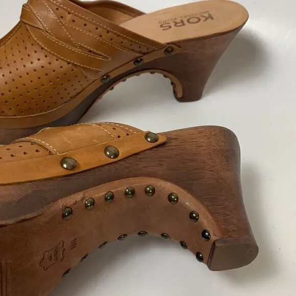 KORS Michael KORS womens leather shoes clogs mules size 11 studded wooded heel
