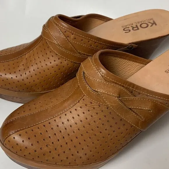 KORS Michael KORS womens leather shoes clogs mules size 11 studded wooded heel