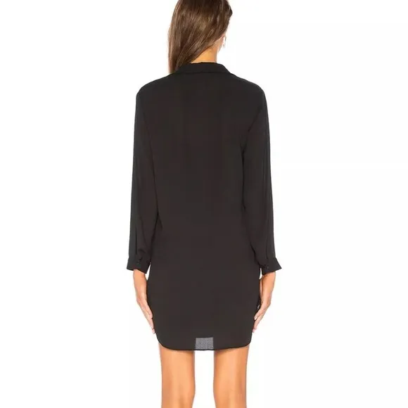 KRISA Drape Button Front Long Sleeve MiniShirt Dress Black LBD Revolve Sz L