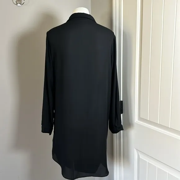 KRISA Drape Button Front Long Sleeve MiniShirt Dress Black LBD Revolve Sz L