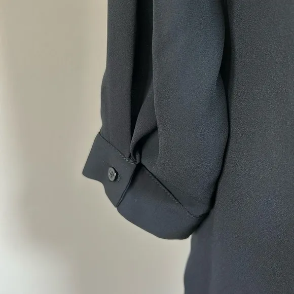 KRISA Drape Button Front Long Sleeve MiniShirt Dress Black LBD Revolve Sz L