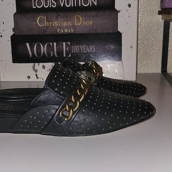 Kurt Geiger Black and Gold Mules
