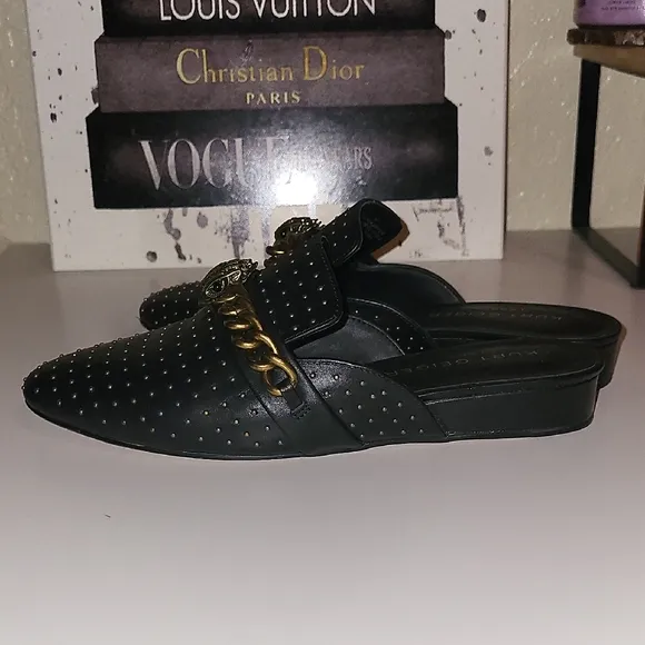 Kurt Geiger Black and Gold Mules