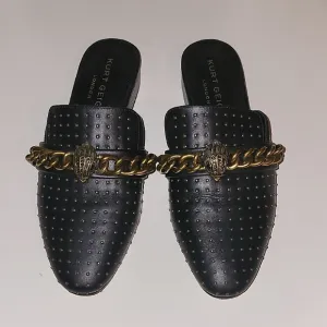 Kurt Geiger Black and Gold Mules