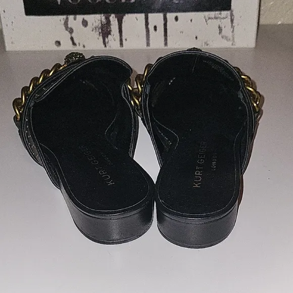 Kurt Geiger Black and Gold Mules