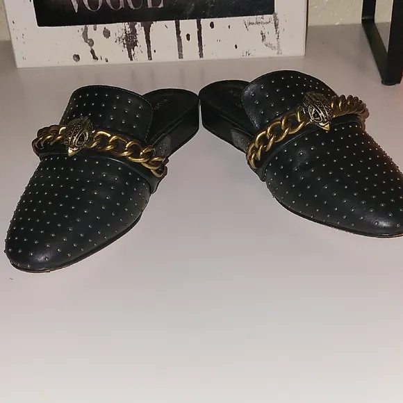 Kurt Geiger Black and Gold Mules