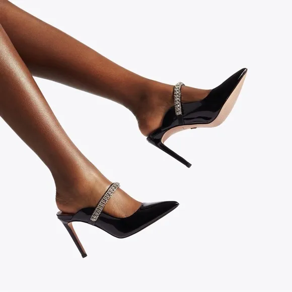Kurt Geiger BLACK Duke Embellished High Heel Mules, Size EU 39 EXCELLENT!