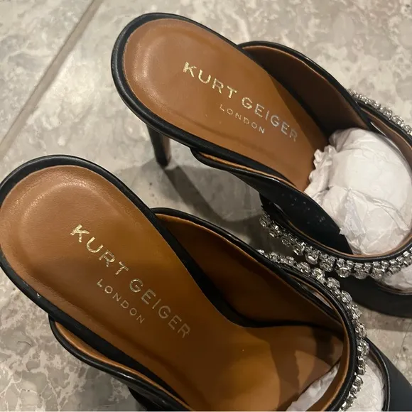 Kurt Geiger BLACK Duke Embellished High Heel Mules, Size EU 39 EXCELLENT!