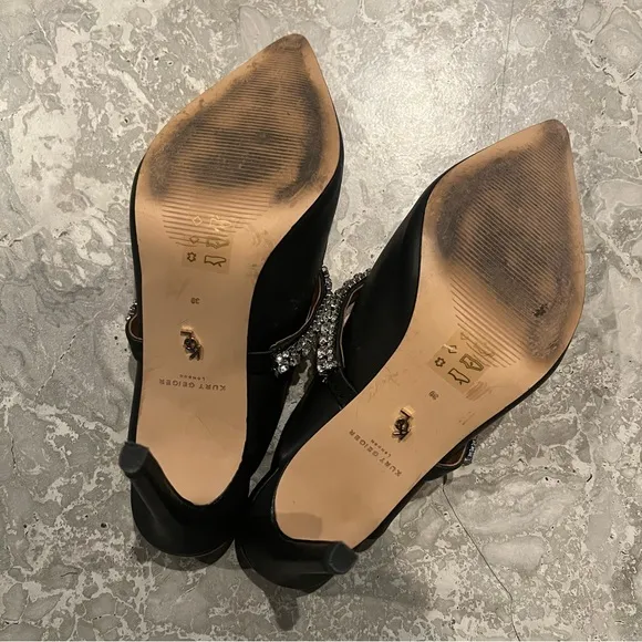Kurt Geiger BLACK Duke Embellished High Heel Mules, Size EU 39 EXCELLENT!