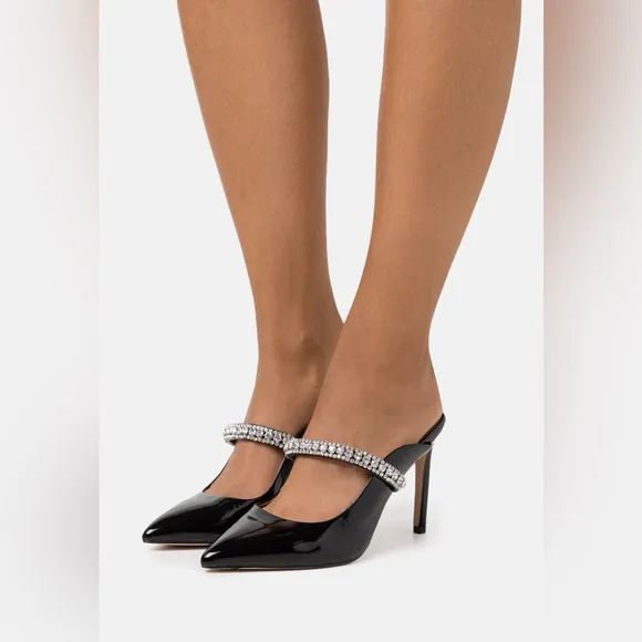 Kurt Geiger BLACK Duke Embellished High Heel Mules, Size EU 39 EXCELLENT!
