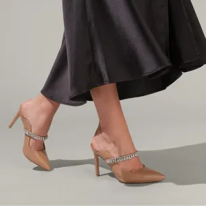Kurt Geiger BLACK Duke Embellished High Heel Mules, Size EU 39 EXCELLENT!