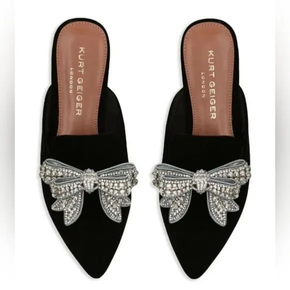 Kurt Geiger London Olive Crystal Bow Velvet Mules