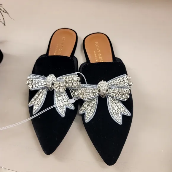 Kurt Geiger London Olive Crystal Bow Velvet Mules
