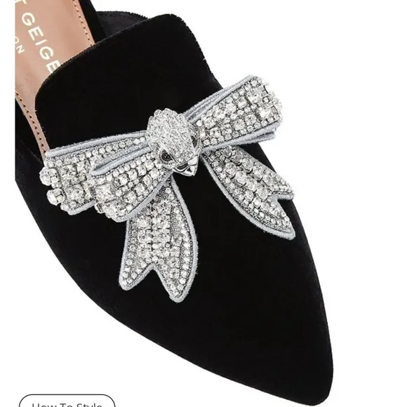Kurt Geiger London Olive Crystal Bow Velvet Mules