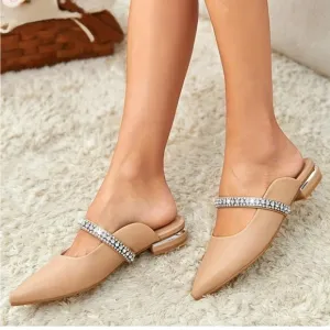 KURT GEIGER LONDON PRINCELY Camel Leather Crystal Strap Flat Mules size 8 new