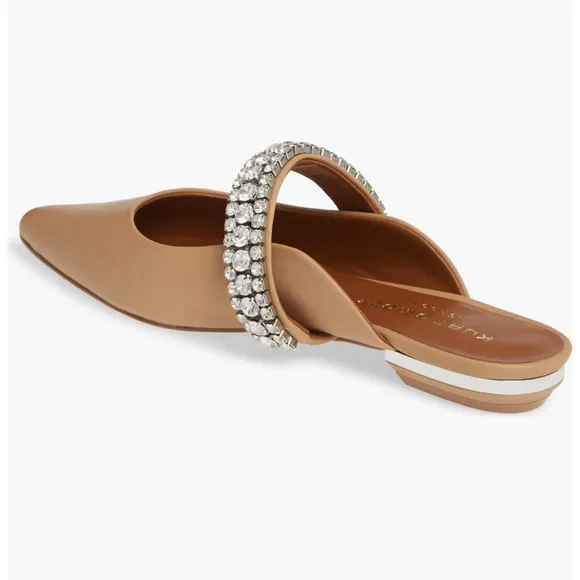 KURT GEIGER LONDON PRINCELY Camel Leather Crystal Strap Flat Mules size 8 new