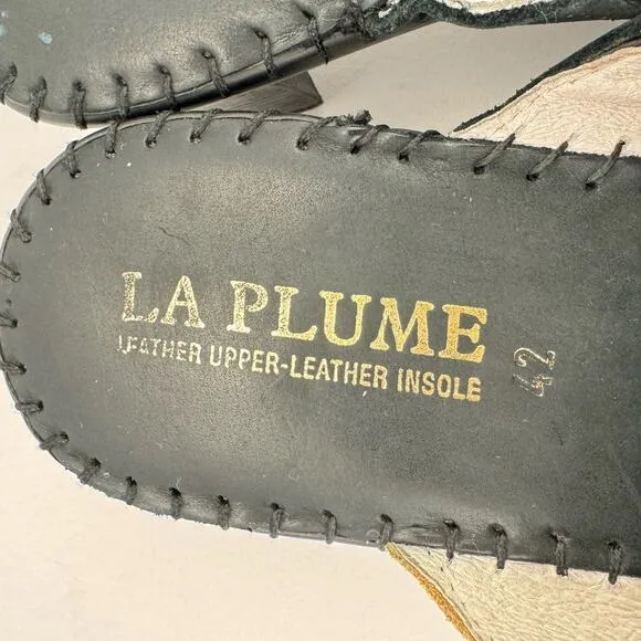 La Plume Black Patch Cheetah Print Leather Block Heel Mules Sz 42 (11.5-12)