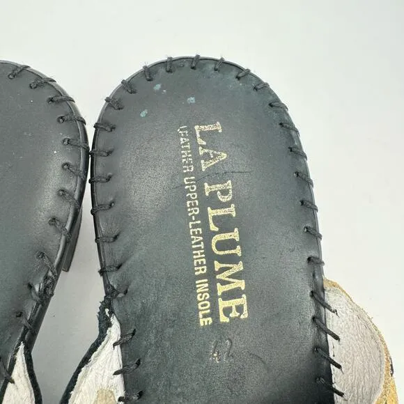 La Plume Black Patch Cheetah Print Leather Block Heel Mules Sz 42 (11.5-12)