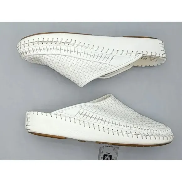 La Plume White Leather Italian Sandal Size 8.5 / 39 Slip-on Mule Woven