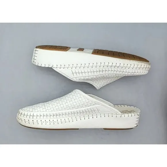 La Plume White Leather Italian Sandal Size 8.5 / 39 Slip-on Mule Woven