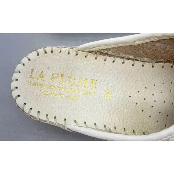 La Plume White Leather Italian Sandal Size 8.5 / 39 Slip-on Mule Woven
