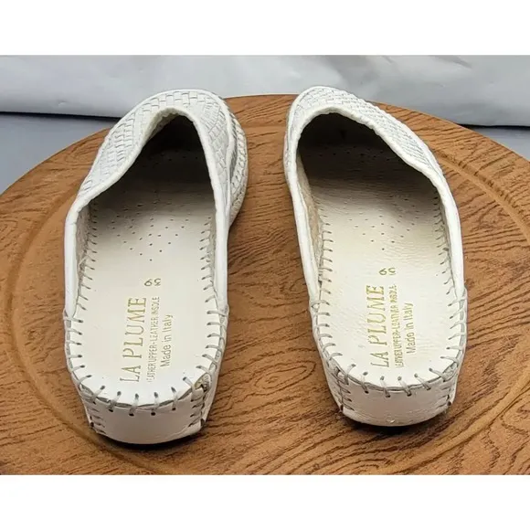 La Plume White Leather Italian Sandal Size 8.5 / 39 Slip-on Mule Woven