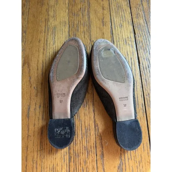 Ladies Attilio Giusti Leombruni $320 Textured Mule 37 / 7 Black Shoes GUC