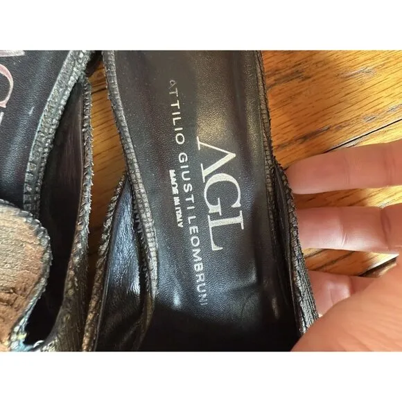 Ladies Attilio Giusti Leombruni $320 Textured Mule 37 / 7 Black Shoes GUC
