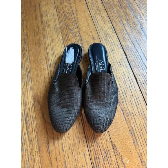 Ladies Attilio Giusti Leombruni $320 Textured Mule 37 / 7 Black Shoes GUC