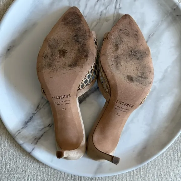 L'AGENCE Romilly Netted Suede Mules Tan Size 39