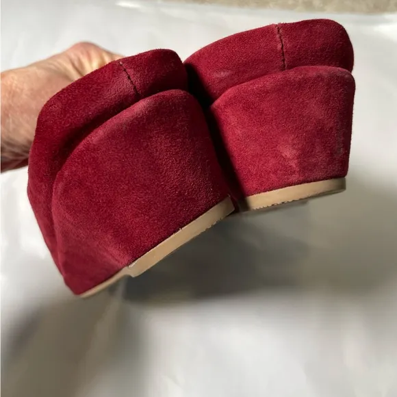 L'Amour Des Pieds Bingwen Suede Mules Clogs Mulberry Burgundy Comfort Sz 8.5 EUC