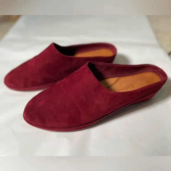 L'Amour Des Pieds Bingwen Suede Mules Clogs Mulberry Burgundy Comfort Sz 8.5 EUC