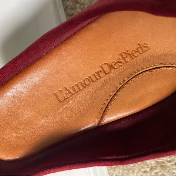 L'Amour Des Pieds Bingwen Suede Mules Clogs Mulberry Burgundy Comfort Sz 8.5 EUC