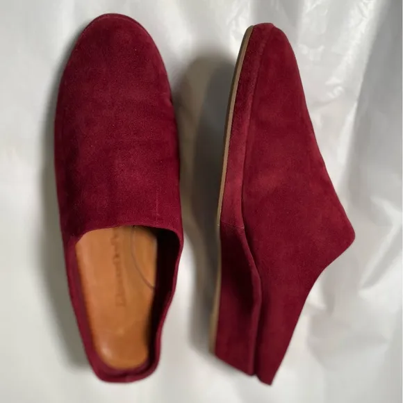L'Amour Des Pieds Bingwen Suede Mules Clogs Mulberry Burgundy Comfort Sz 8.5 EUC